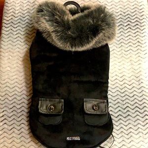 Black faux fur dog/cat winter coat